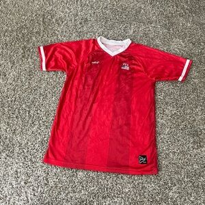 Red and White Athletic Jersey Top